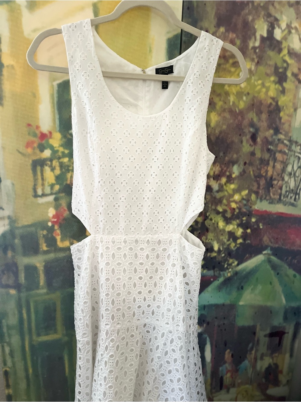 Jessica Simpson White Eyelet Midi Dress with Side Cutouts - Size M